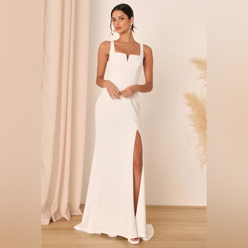 Lulus Everlasting Promise White Notched Backless Mermaid Maxi Dress